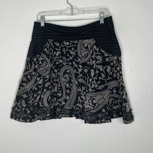 ARTKA Black Gray Embroidered Cotton Full Skater Mini Skirt Size XL / Medium